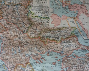 1897 European Turkey Original Antique Map - Available Framed - Balkans - Ottoman Empire - Cartography - Vintage Map