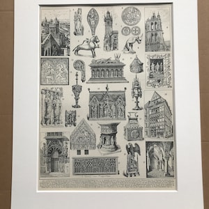 1897 Gothic Art and Architecture Original Antique Print - Mounted and Matted - Available Framed