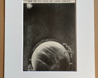 1940s How the Sun Causes the Aurora Borealis Original Vintage Print - Mounted and Matted - Astronomy - Celestial Art - Available Framed