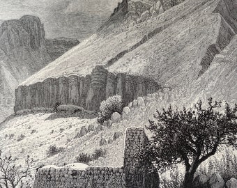 1880 The Cliffs of Engedi Original Antique Engraving - Available Framed - Palestine - Israel - Victorian Wall Art
