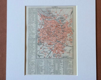1897 Aachen Original Antique Map - Mounted and Matted - Germany - City Plan - Available Framed