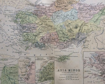 1876 Asia Minor Original Antique Map - Classics - Ancient History Turkey Map -  Gift Idea - Vintage Map - Wall Decor