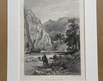 1880 El Hesweh, Wady Feiran Original Antique Engraving - Egypt - Mounted and Matted - Available Framed