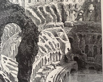 1876 Interior of the Coliseum Original Antique Engraving - Mounted and Matted - Rome - Italy - Architecture Amphitheatre - Available Framed