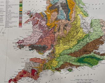 1906 Geological Map of Britain Original Antique Map - Wall Map - Vintage Wall Decor - Geography