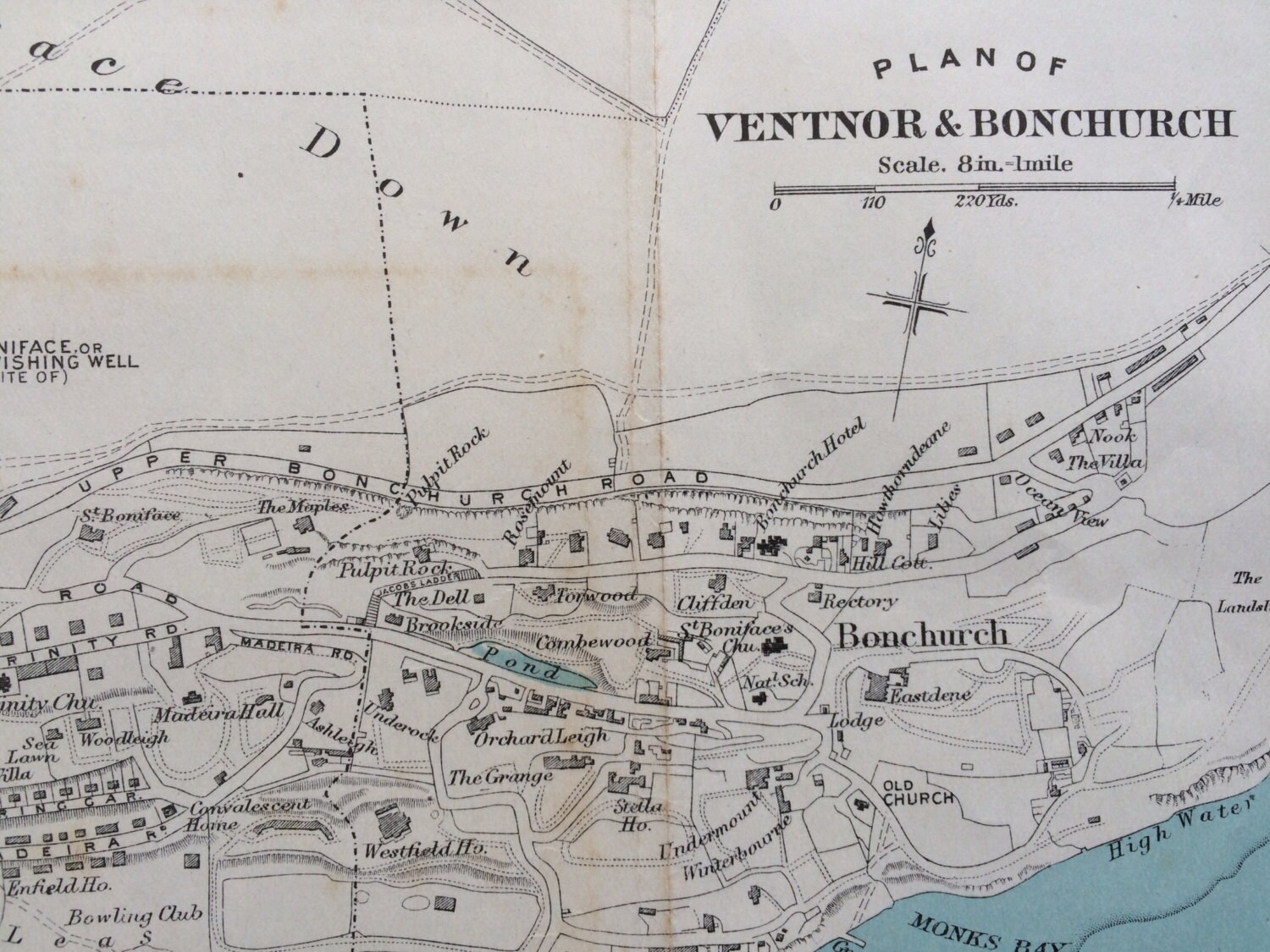 1940s-ventnor-bonchurch-isle-of-wight-original-vintage-map-street-plan