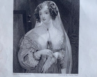 1836 The Bride from a painting by C.R. Leslie Original Antique Print - Engraving - Portrait - Mounted and Matted - Available Framed