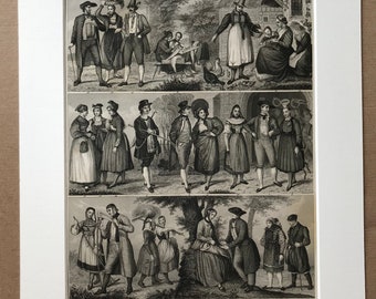 1849 French, Flemish, Dutch People and Culture Original Antique Engraving - Mounted and Matted - Available Framed