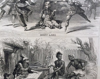 1877 The Christmas Pantomimes antique print from engraving, Illustrated London News, Victorian Art, Wall Decor, Home Decor