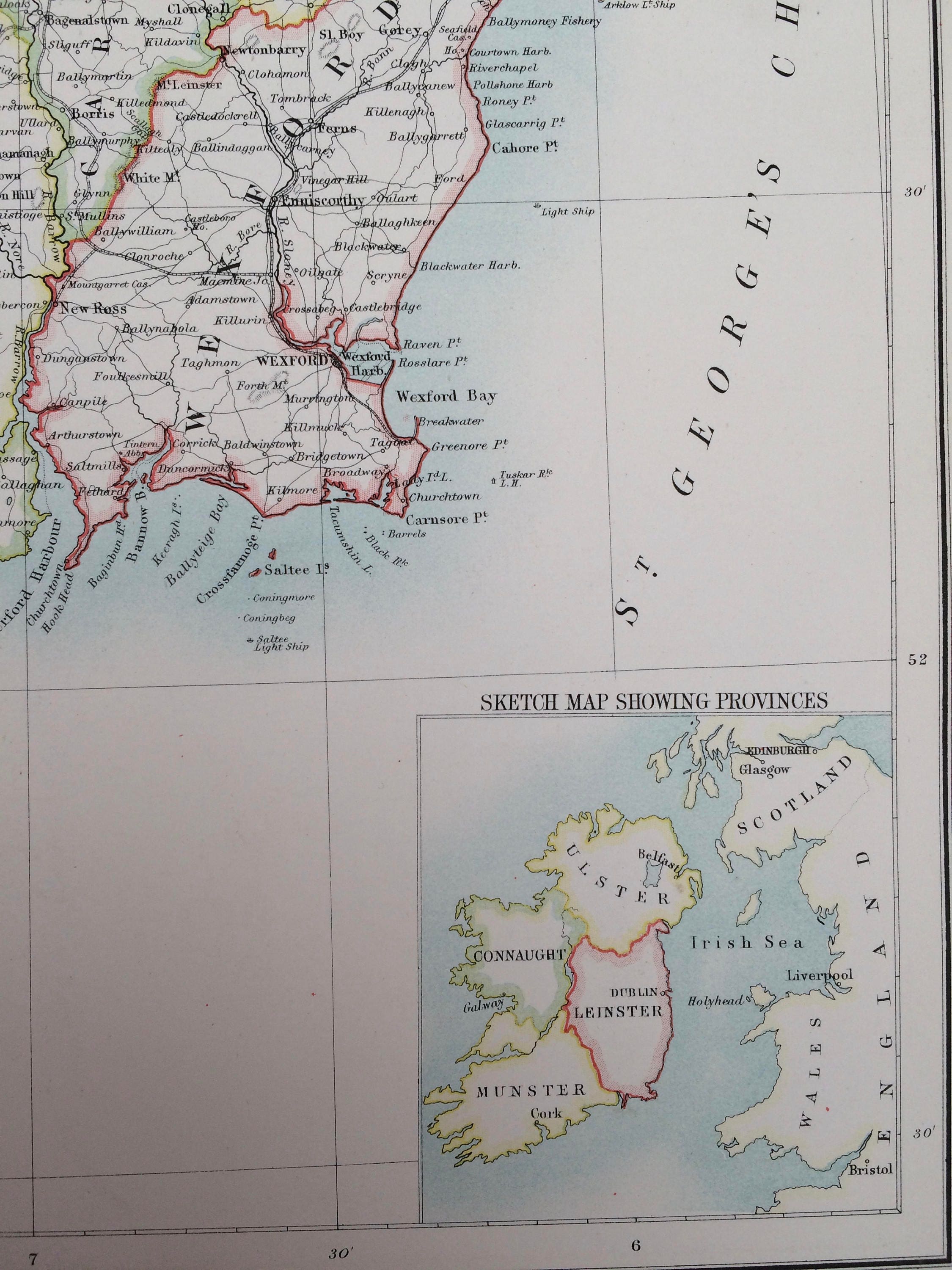 1898 Ireland Extra Large Original Antique A & C Black Map Irish History Irish Decor Eire