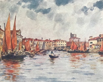 1904 Chioggia Original Antique Print - Venice - Italy - Mounted and Matted - Available Framed