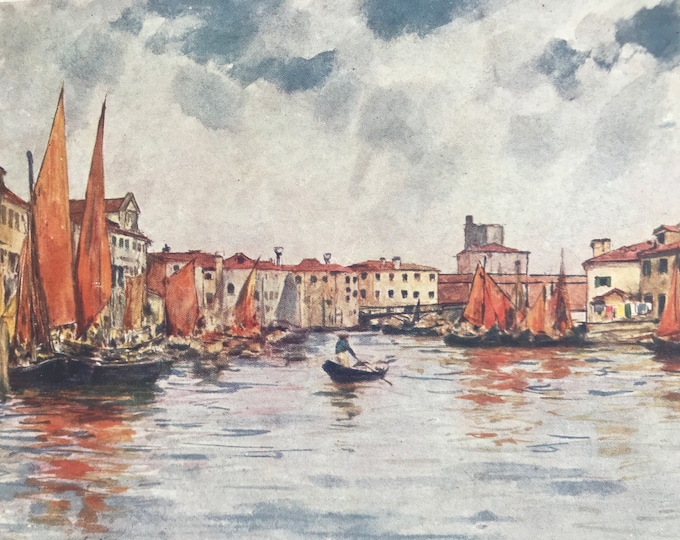 Featured listing image: 1904 Chioggia Original Antique Print - Venice - Italy - Mounted and Matted - Available Framed
