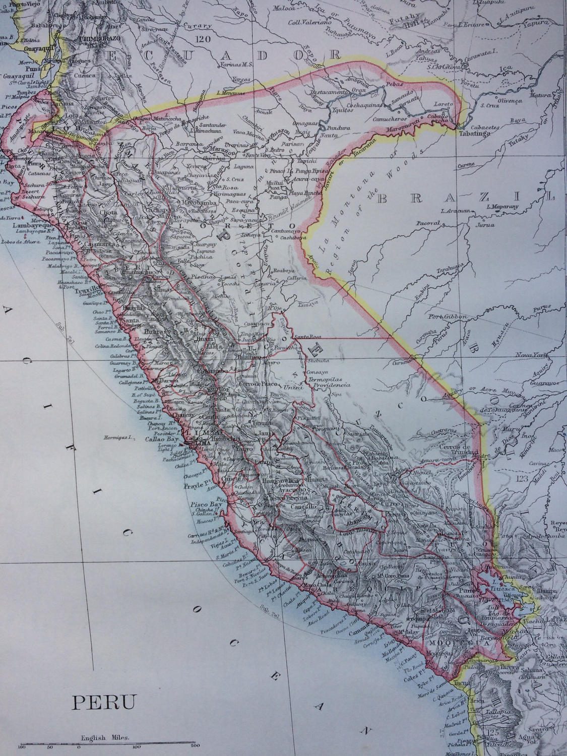 1899 PERU Original Antique W & A.K Johnston map, Wall Decor - Home ...