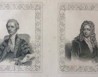 1848 William Pitt and Joseph Addison Portraits Original Antique Engraving - Decorative Art - Wall Decor