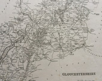 1845 Gloucestershire Original Antique Engraved Map - UK County Map - Decorative Art - Cartography - Wall Decor