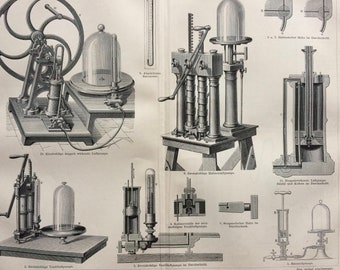 1896 Air Pumps Original Antique Print - Victorian Technology - Machinery - Available Framed