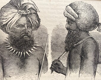 1880 Natives of Fiji Original Antique Print - Pacific Islands - Mounted and Matted - Available Framed