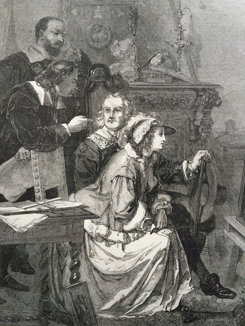 Victorian Art illustrated times 1858 The Visit to the Studio from a painting by Louis Haghe Original Antique Engraving Wall Decor
