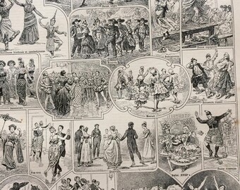 1923 Dancing Original Antique Print - Mounted and Matted - Decorative Art - Wall Decor