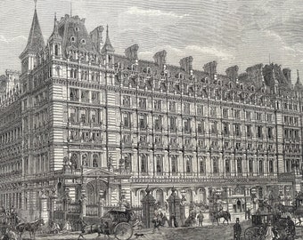 1864 The Charing Cross Railway Station and Hotel Original Antique Engraving - Available Framed
