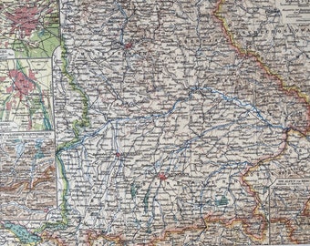 1924 Bavaria (South) Original Antique Map - Bayern - inset maps of Nurnberg, Augsburg & Garmisch - Germany - Available Framed
