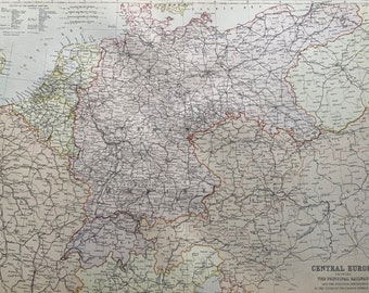 1882 Central Europe showing the Principal Railways and the Political Boundaries at end of Franco-German War Large Original Antique Map