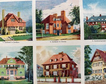 1924 Country House Architecture Original Antique Print - Mounted and Matted - Available Framed