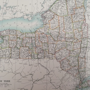 Grande carte originale de New York de 1898 en noir et blanc antique A & C - États-Unis - Déco murale victorienne - Idée cadeau de mariage