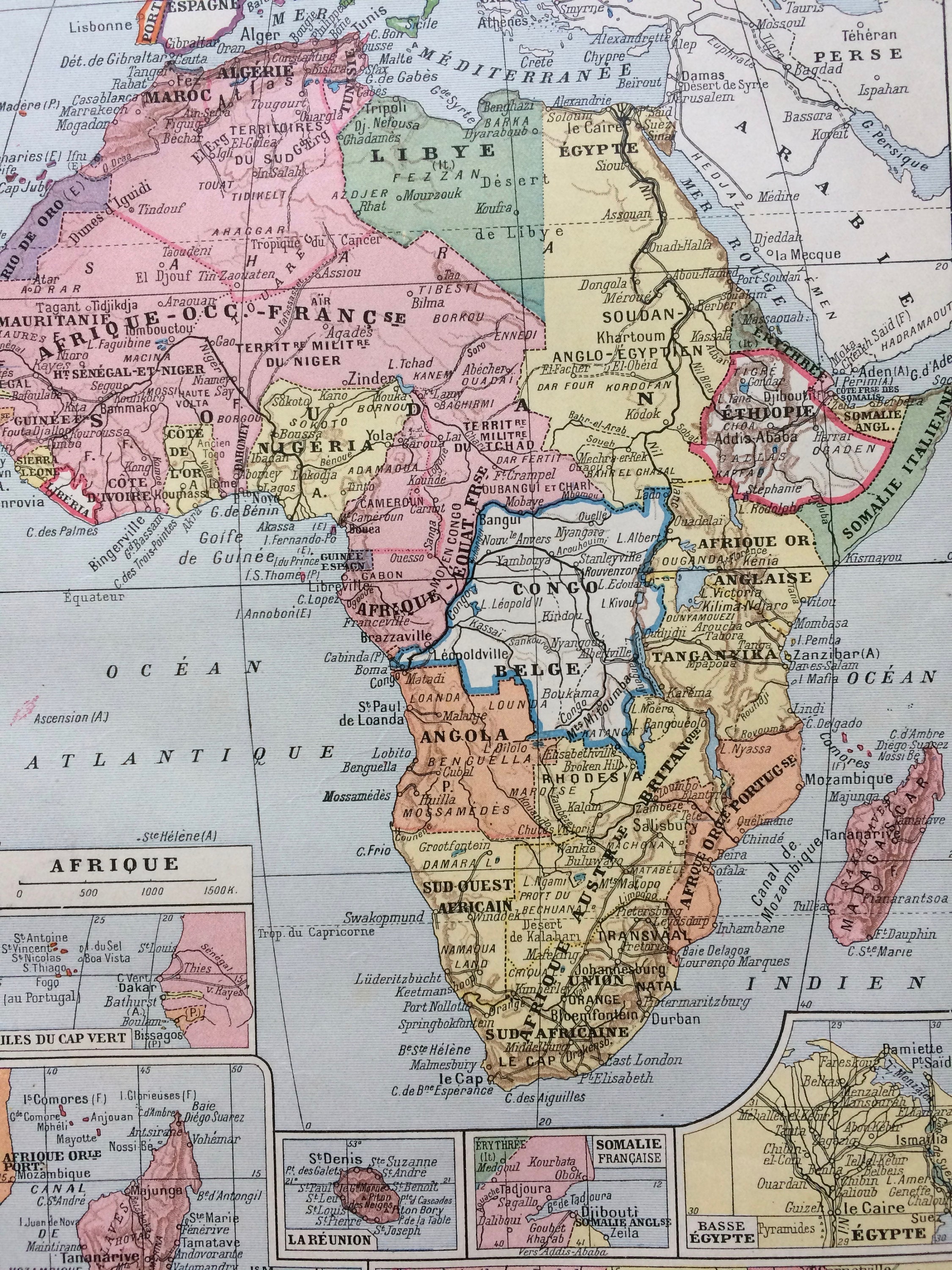 Somalia On Map Of Africa 1923 Africa Original Antique Map With Inset Maps Of - Etsy Singapore