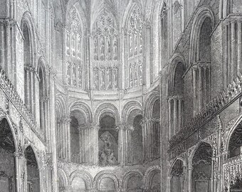 1838 Norwich Cathedral - East End of Choir Original Antique Engraving - Architecture - Mounted and Matted - Available Framed