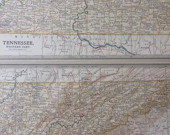 1903 Tennessee Original Large Antique Map with inset map of Chattanooga - Wall Map - Home Decor - 11 x 16 Inches - Detailed Map - Geography