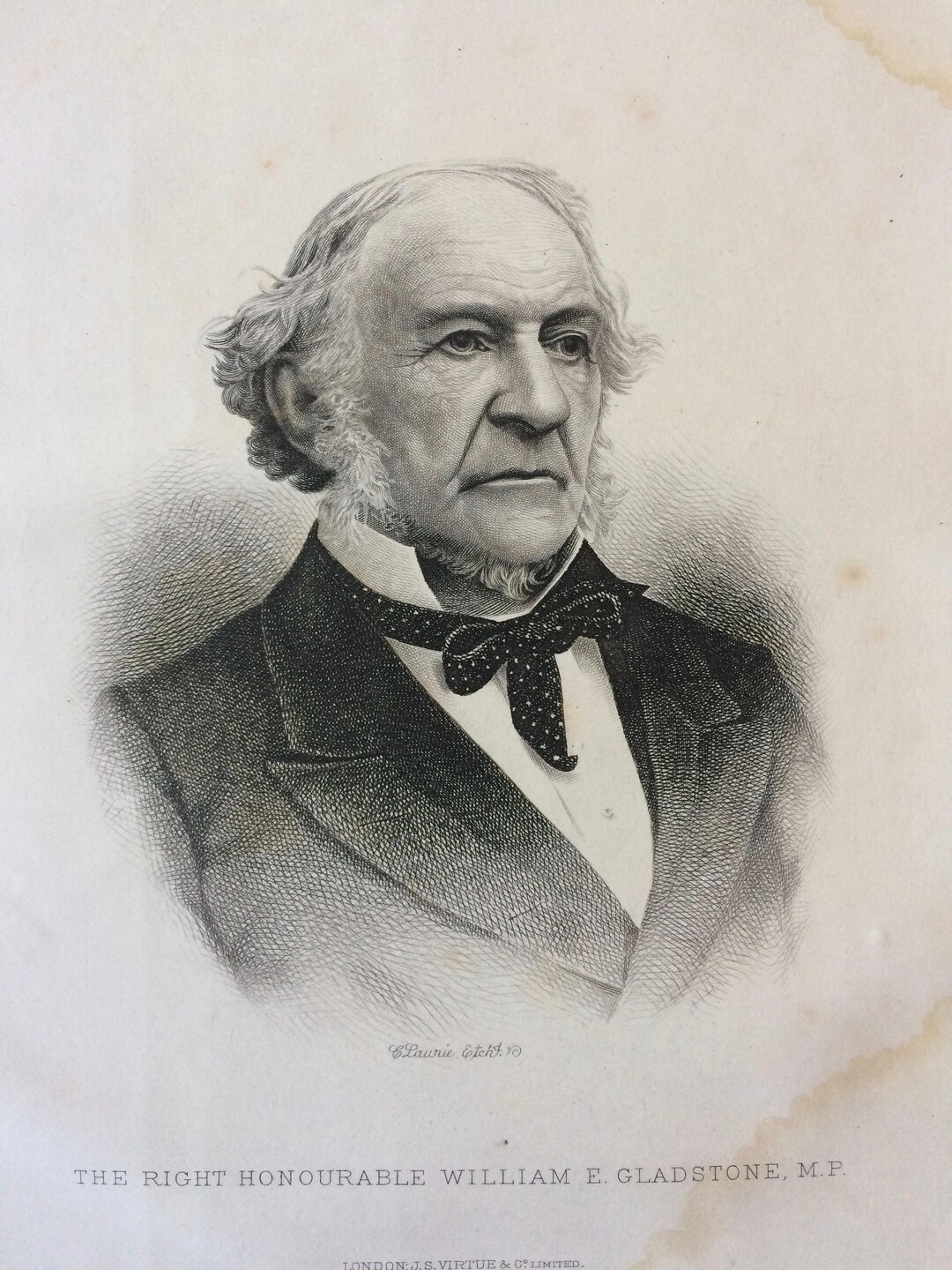 1890 William Gladstone Original Antique Engraving Mounted and Matted