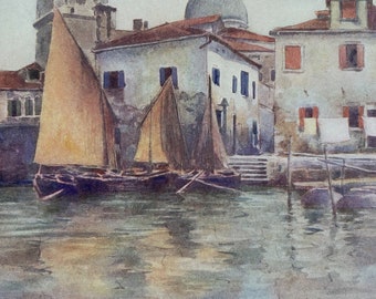 1904 Fishing Boats from Chioggia Original Antique Print - Venice - Italy - Mounted and Matted - Available Framed