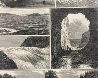 1883 Sketches on the Canadian Pacific Railway Line Original Antique Engraving - Victorian Decor - Canada - Lake Deception - Saskatchewan