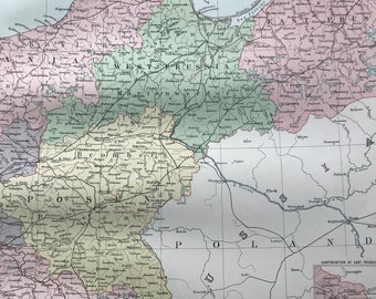 1876 German Empire (Eastern Part) Large Original Antique A & C Black Map - Prussia - Germany