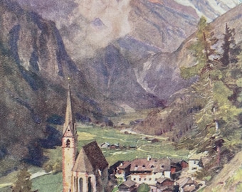 1931 Austria - Heiligenblut and the Gross Glockner Original Antique Print - Mounted and Matted - Available Framed