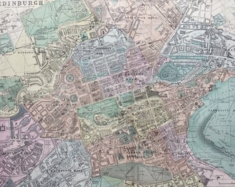 1902 Edinburgh Original Antique Map - Large Wall Map - City Plan - Scotland