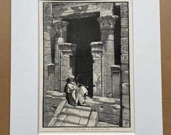 1880 Doorway of a Side Chapel of the Temple of Edfu Original Antique Engraving - Egypt - Mounted and Matted - Available Framed