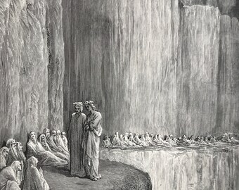 1880 Dante's Purgatory and Paradise Original Antique Gustave Dore Engraving - Dante Alighieri - Mounted and Matted - Available Framed