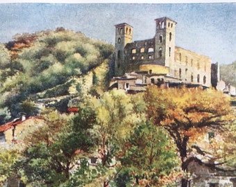 1907 Dolceacqua, with the Castle of the Doria Original Antique Print - Italian Rivera - Italy - Mounted and Matted - Available Framed
