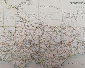 1898 Victoria Large Original Antique A & C Black Map - Australia - Beautiful Subtle Colours - Cartography - Victorian Wall Decor - Gift Idea
