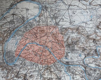 1896 Paris Original Antique Map - Available Matted and Framed - Vintage Map