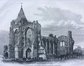 1862 Original Antique Engraving - Crowland Abbey, Lincolnshire - Victorian Wall Decor - Fine Art - Home Decor - Architecture - Ruins