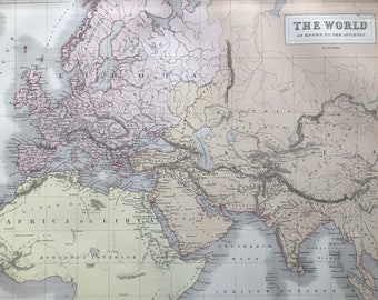 1876 The World as known to the Ancients Large Original Antique A & C Black Map - Classics - Ancient History