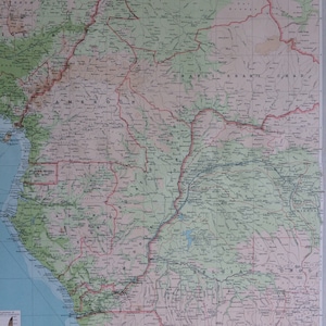 1922 CENTRAL AFRICA (Western Section) Large Original Antique Times Atlas Physical Map - Congo - Gabon - Guinea - Cameroon - Chad - Sudan