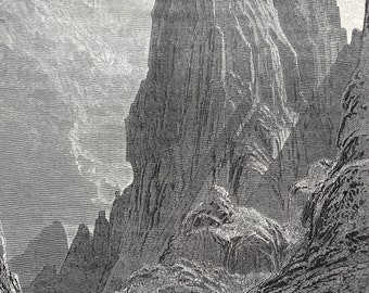 1880 Cliffs of Jebel Katarina, Sinai Original Antique Engraving - Egypt - Mounted and Matted - Available Framed