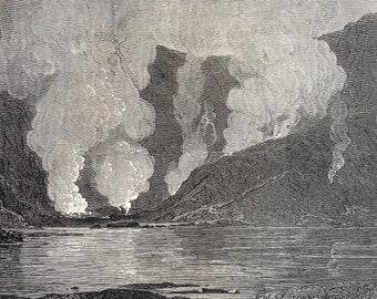 1880 View of the Hot Springs of Lake Hope, Auckland, New Zealand Original Antique Print - Mounted and Matted - Available Framed