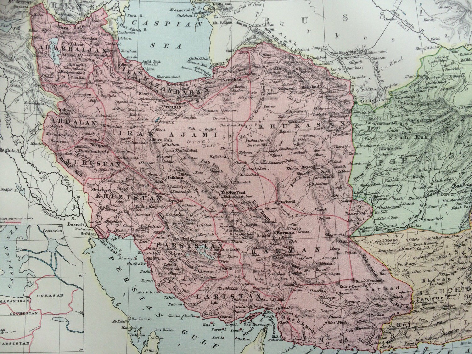 1875 PERSIA original antique map, cartography, geography, wall decor 