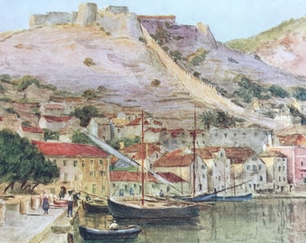 1925 Lesina Original Antique Print - Dalmatia - Croatia - Mounted and Matted - Available Framed