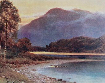 1922 The Silver Strand, Loch Katrine, Perthshire Original Antique Print - Scotland - Mounted and Matted - Available Framed
